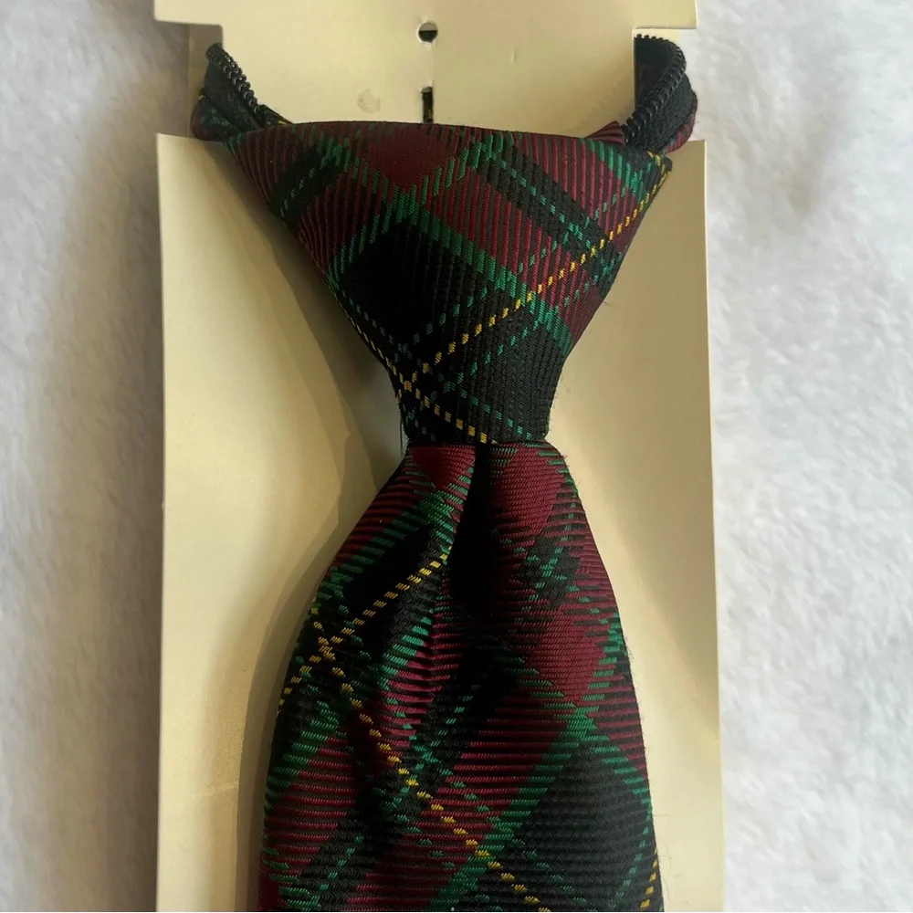 3/$15* Boy's Plaid Tie in Burgundy and Green